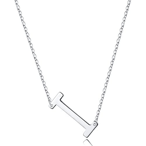 Turandoss Sterling Silver Sideways Initial A-Z Pendant Necklace for Women Girls