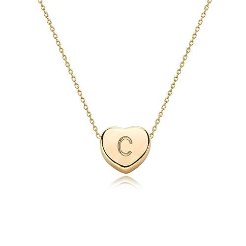 Fettero Tiny Gold Initial Heart Necklace for Women