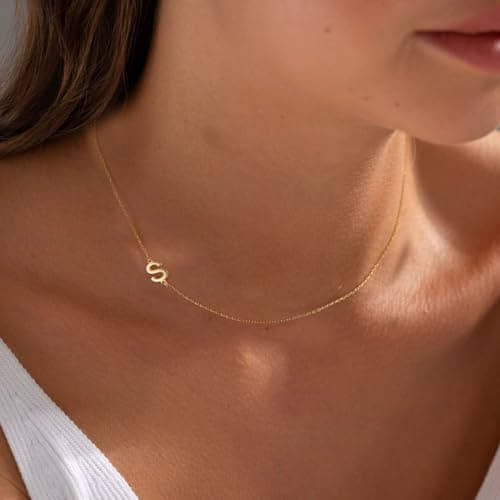 Gold Plated Initial Necklaces for Women | Dainty Sideways Letter Choker Jewelry