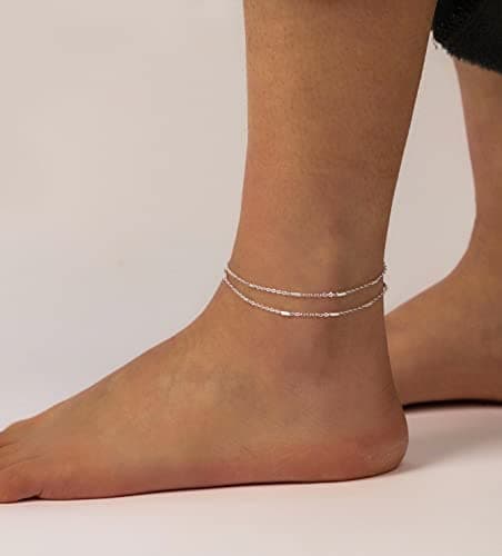 JECOMY 14K Gold Plated Silver Anklet with Pearl CZ Hearts