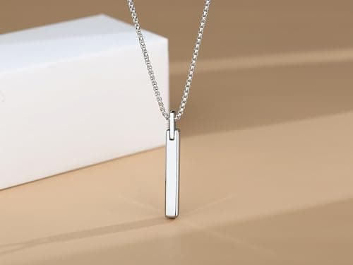 COAI Tungsten Bar Necklace for Men, 20"-26" Platinum/Silver Pendant