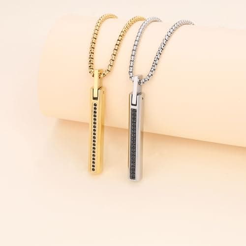COAI CZ Paved Simple Men's Stainless Steel Silver/Gold Necklace, 20-24" Chain
