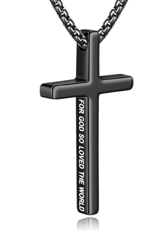 Fiusem Men's Inspirational Bible Verse Stainless Steel Cross Necklace