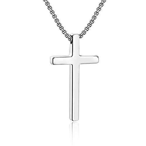 IEFSHINY Men's Stainless Steel Cross Pendant Necklaces, 16-30 Inches Gold/Silver/Black