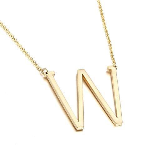 MOMOL Sideways Initial Necklace - Large 18K Gold Plated Stainless Steel Pendant for Women