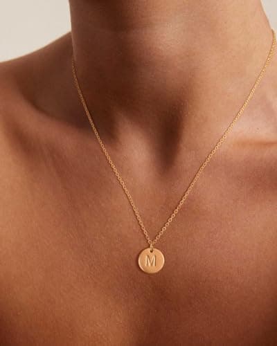 Bemoly 14K Gold Plated Double-Sided Engraved Necklace Personalized Alphabet Pendant 17.5"