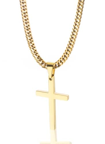 Men's Silver Gold Stainless Steel Plain Cross Pendant Necklace Cuban Chain 18-26 Inch