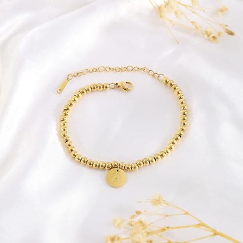 NOMOKOS Initial Bracelet for Women and Teen Girls - 18K Gold Plated Charm Disc Jewelry