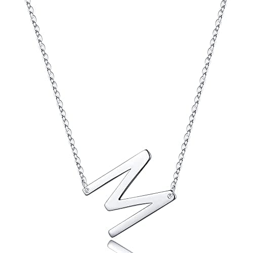 Turandoss Sterling Silver Sideways Initial A-Z Pendant Necklace for Women Girls