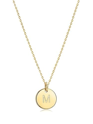 Bemoly 14K Gold Plated Double-Sided Engraved Necklace Personalized Alphabet Pendant 17.5"