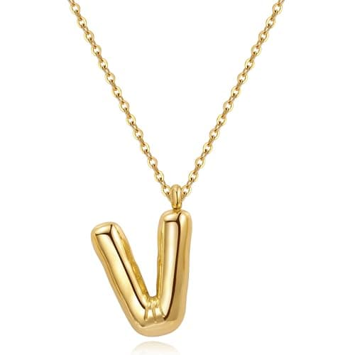 YeGieonr Tarnish-Free Gold Stainless Steel Initial Necklace with Bubble Letter Pendant