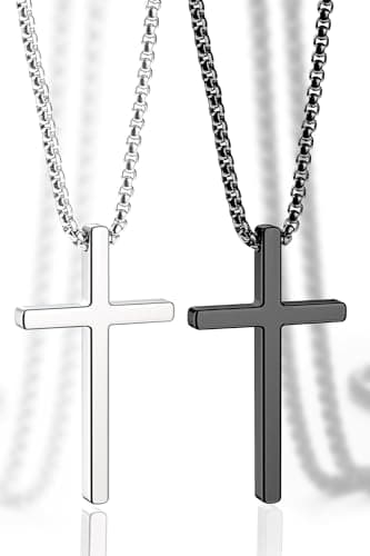IPSANA Silver & Black Cross Necklace for Men, 16-30 inches Stainless Steel Pendant Jewelry