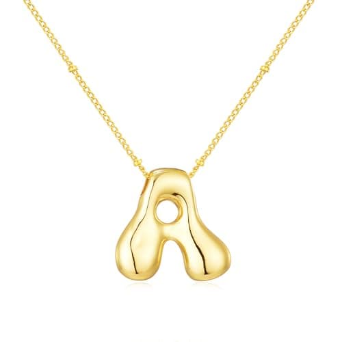 Moiegouct 14K Gold Plated 3D Initial Necklace with Beaded Chain Personalized Jewelry for Women