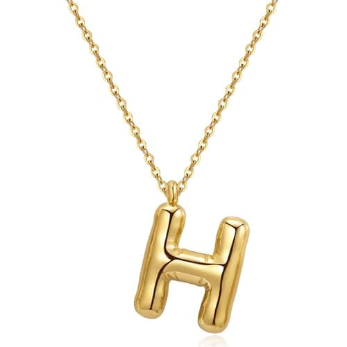 YeGieonr Tarnish-Free Gold Stainless Steel Initial Necklace with Bubble Letter Pendant