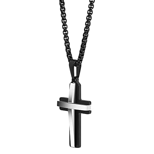 Men's Edforce Stainless Steel Double Layer Cross Pendant Necklace, 24" Chain