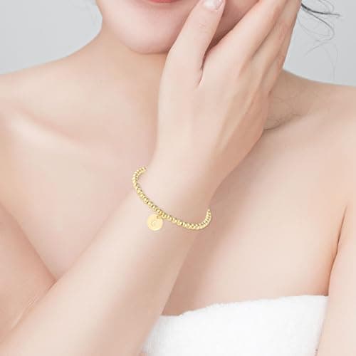 Mikovivi Initial Bracelet, Dainty Gold Letter Charm Beaded Jewelry for Girls & Teens