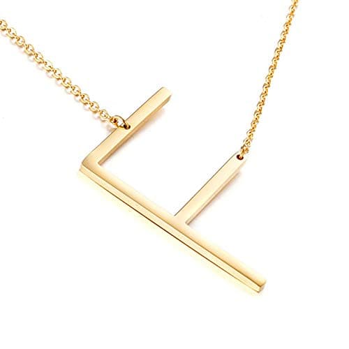 MOMOL Sideways Initial Necklace - Large 18K Gold Plated Stainless Steel Pendant for Women