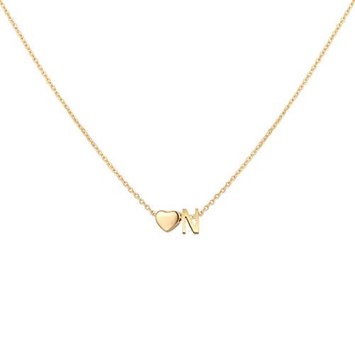 Glimmerst Heart Initial Necklace - Personalized 18K Gold Plated Stainless Steel