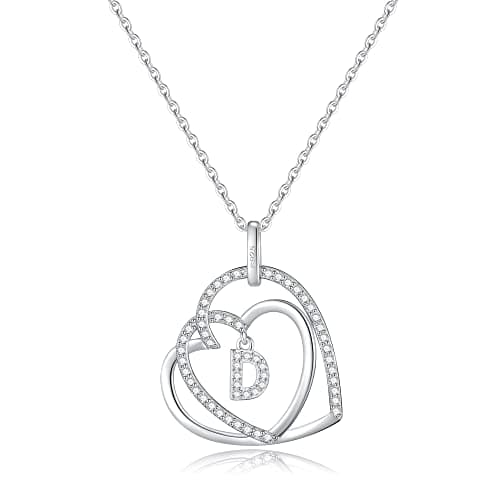 Romavan Infinity Heart Sterling Silver Initial Necklace for Women
