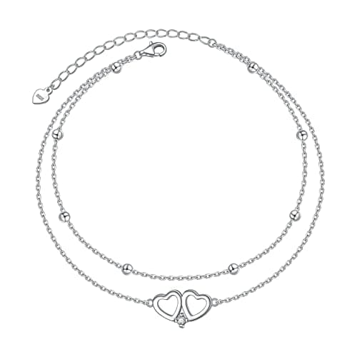 DAOCHONG Women's S925 Sterling Silver Adjustable Foot Heart Lotus Infinity Moon Stars Flower Pearl Anklet Beach Jewelry