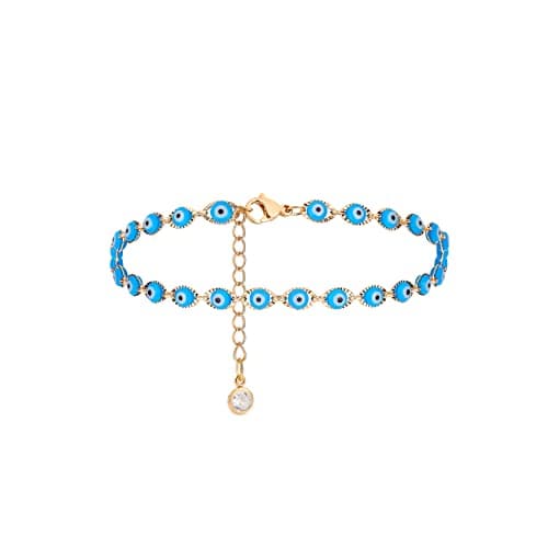 LOYATA 14K Gold Plated Dainty Ankle Bracelet with White CZ Cross Tassel Boho Jewelry for Women
