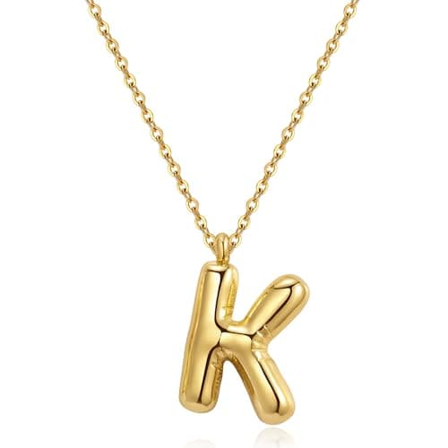 YeGieonr Tarnish-Free Gold Stainless Steel Initial Necklace with Bubble Letter Pendant