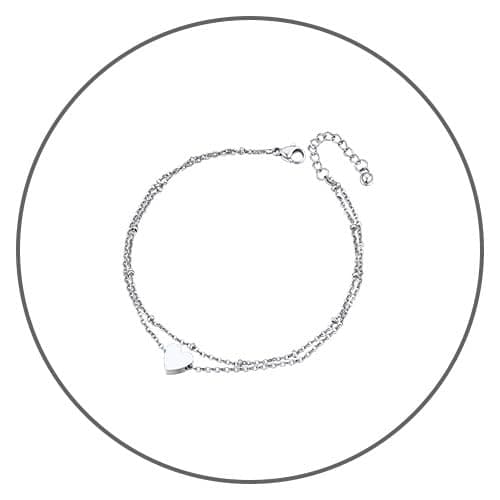 ChainsPro Women's S925 Sterling Silver Adjustable Heart/Moon/Handcuff Anklet, Summer Jewelry Gift Box