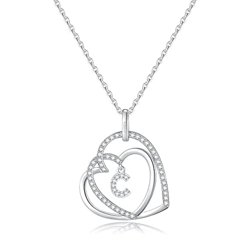Romavan Infinity Heart Sterling Silver Initial Necklace for Women