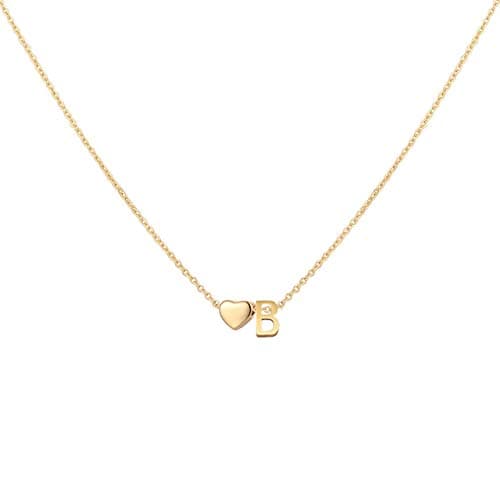 Glimmerst Heart Initial Necklace - Personalized 18K Gold Plated Stainless Steel