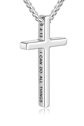 Fiusem Men's Inspirational Bible Verse Stainless Steel Cross Necklace