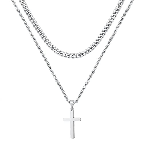Ursteel Men's Layered 18K Gold Tone Cross Chain Necklace 16-24 Inch