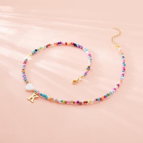 Seensea Colorful Rainbow Initial Beaded Choker for Women