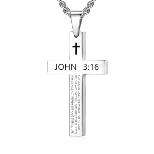 REVEMCN Inspirational Cross Necklace for Men, Black Stainless Steel Pendant Faith Gift