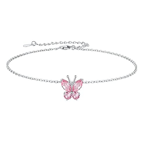 SILVERCUTE 925 Sterling Silver Butterfly Anklet for Women Waterproof Summer Beach Jewelry 22-27cm