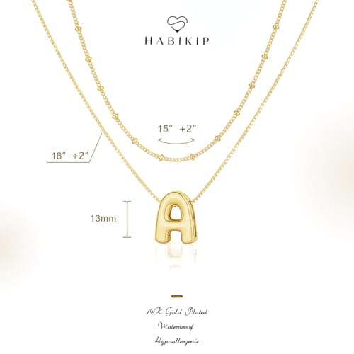 HABIKIP 14K Gold Plated Layered A-Z Bubble Letter Choker Necklace for Women