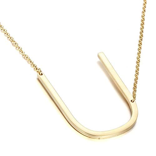 MOMOL Sideways Initial Necklace - Large 18K Gold Plated Stainless Steel Pendant for Women