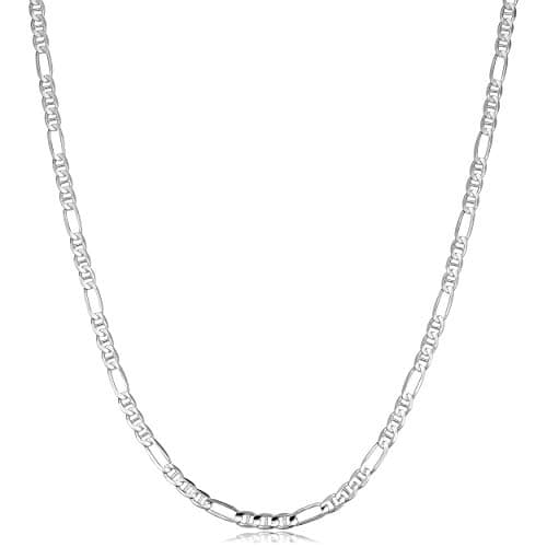 Verona Jewelers 925 Sterling Silver Figarucci Chain Necklace, Solid Flat Mariner for Men and Women