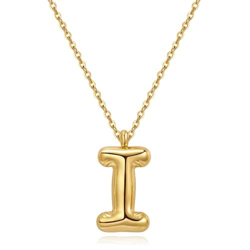 YeGieonr Tarnish-Free Gold Stainless Steel Initial Necklace with Bubble Letter Pendant