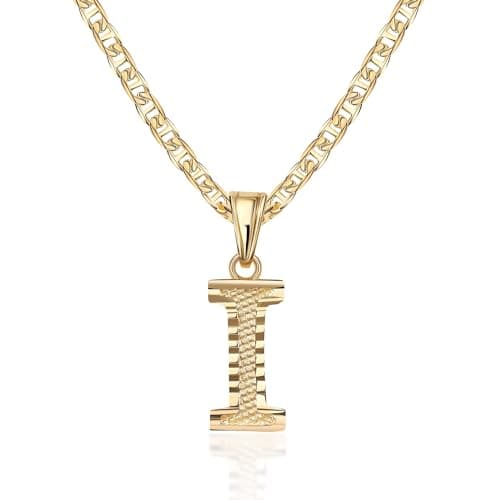 Barzel 18K Gold Plated Diamond Cut Initial Necklace, 18" Chain + 2" Ext, Made in Brazil