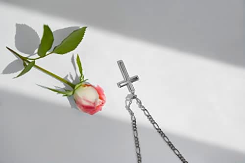 Gerojery Men's 925 Sterling Silver Cross Necklace with Strong Figaro Chain, 14.8g, 22+2 Inches