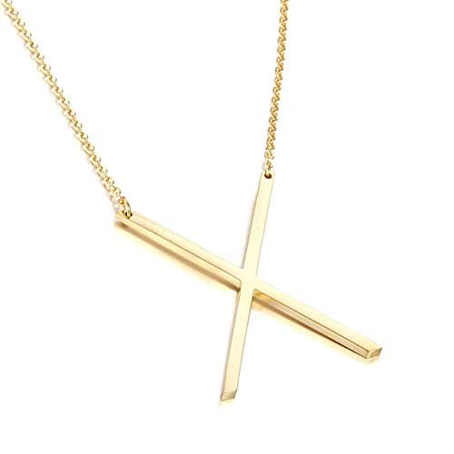 MOMOL Sideways Initial Necklace - Large 18K Gold Plated Stainless Steel Pendant for Women