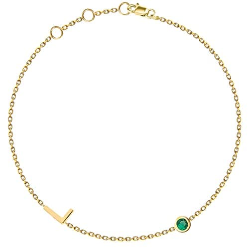 JEWEE Diamond Personalized Sideways Initial Bracelet - Custom Letter Gift for Her