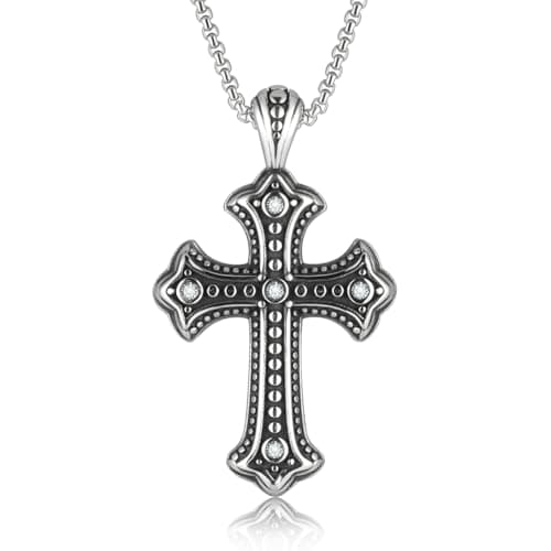 HEXALOVA Silver Cross Necklace for Men & Women Gothic Christian Jewelry