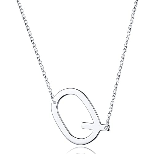 Turandoss Sterling Silver Sideways Initial A-Z Pendant Necklace for Women Girls