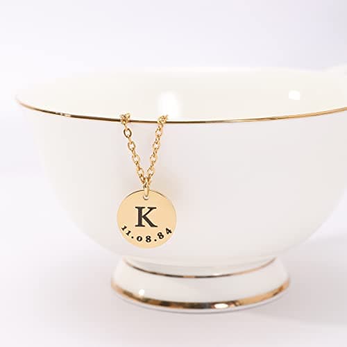 Caramel Personalized Initial Coin Necklace for Women | Custom Stainless Steel Pendant