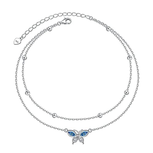 S925 Sterling Silver Evil Eye Starfish Heart Anklet for Women