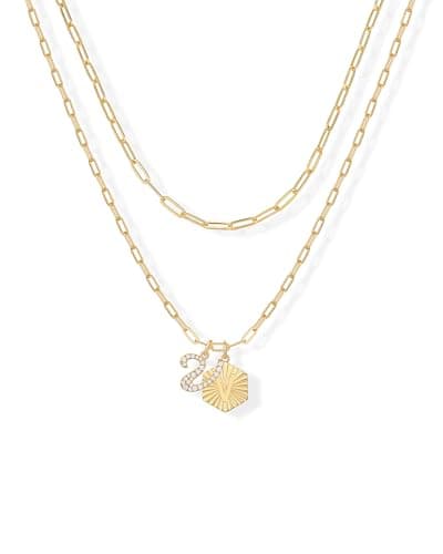 PavoI 14K Gold Plated Hexagon Initial Pendant Layered Necklace for Women | Paperclip Chain
