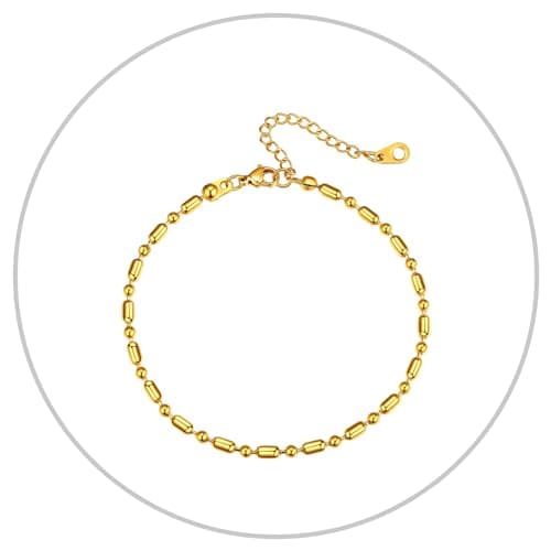Richsteel Women's Wheat Chain Anklets, Cuban/Figaro/Spiga, 18K Gold Plated, Beach Waterproof