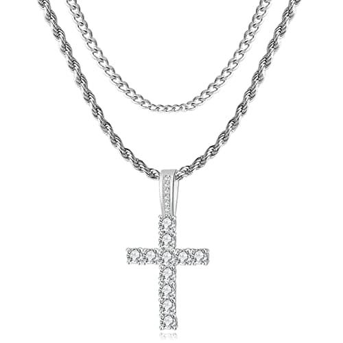 GEMOSA Men's 16-24 Inch Large Cross Diamond Pendant Iced Out 5A+ CZ Stainless Steel Chains Jewelry