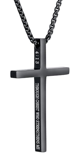 XOYOYZU Men's Christmas Cross Necklace Strength Bible Verse Pendant